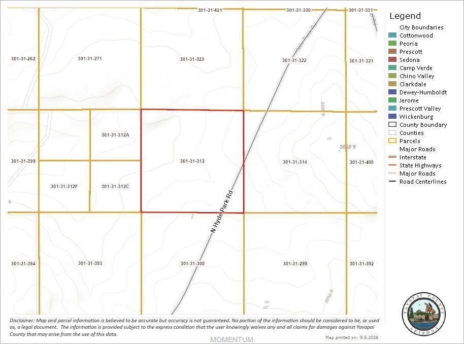 40 acres in Seligman in Seligman: Subject parcel showing where Hyde Park rd bisects
